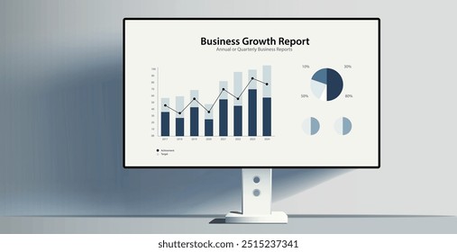 Modern Business Growth Report Infographic for Data Presentation. Investor Pitch Decks. Business Strategy Presentation. Financial Review Meetings. Annual or Quarterly Business Reports. EPS 10
