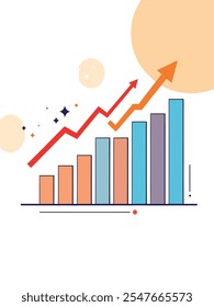 a modern business growth theme with dynamic bar charts, line graphs, and upward-pointing arrows. Include abstract shapes and gradient backgrounds to add depth and a professional feel. eps