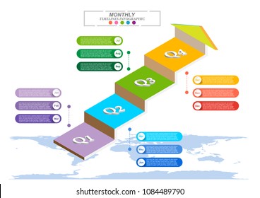 Modern business horizontal timeline process chart infographics template. Vector banner used for presentation and workflow layout diagram, web design. Abstract elements of graphic monthly. Vector EPS10
