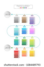 Modern business horizontal timeline process chart infographics template. Vector banner for presentation and workflow layout diagram, web design. Abstract elements of graphic monthly and weekly plan