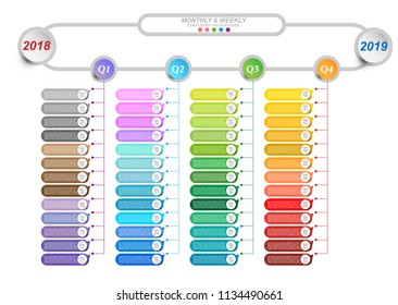 Modern business horizontal timeline process chart infographics template for presentation and workflow layout diagram, web design. Abstract elements of graphic monthly and weekly plan. Vector EPS10