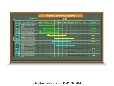 Modern business horizontal timeline process chart infographics template for presentation and workflow layout diagram, web design. Waterfall infographic plan. Vector EPS10
