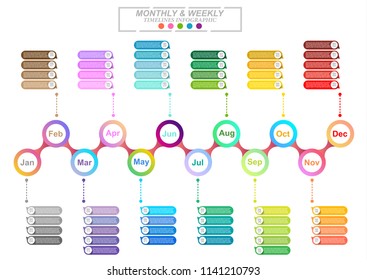 Modern business horizontal timeline process chart infographics template for presentation and workflow layout diagram, web design. Abstract elements of graphic monthly and weekly plan. Vector EPS10