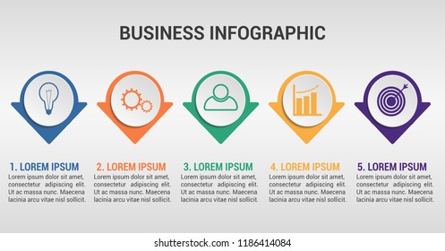 Modern business horizontal timeline process chart infographics template. Vector banner used for presentation and workflow layout diagram, web design. Abstract elements of graph 5 steps options.