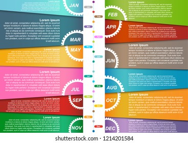 Modern business horizontal timeline process chart infographics template for presentation and workflow layout diagram, web design. Abstract elements of graphic monthly plan. Vector EPS10