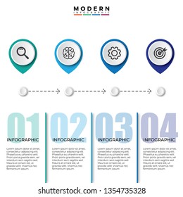 Modern business horizontal timeline process chart infographics template. Vector banner used for presentation and workflow layout diagram, web design. Abstract elements of graph 4 steps options.