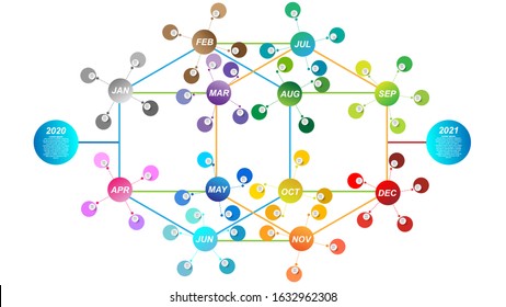 Modern business horizontal timeline process chart infographics template. Vector banner used for presentation and workflow layout diagram. Abstract elements of graphic monthly and weekly plan.