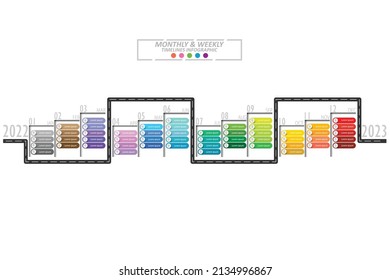 Modern business horizontal timeline process chart infographics template. Vector banner used for presentation. Abstract elements of graphic weekly plan. Vector EPS10