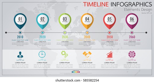 Modern business horizontal timeline process chart infographics template. Vector banner used for presentation and workflow layout diagram, web design. Abstract elements of graph 6 steps options.