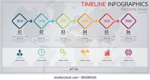 Modern business horizontal timeline process chart infographics template. Vector banner used for presentation and workflow layout diagram, web design. Abstract elements of graph 6 steps options.