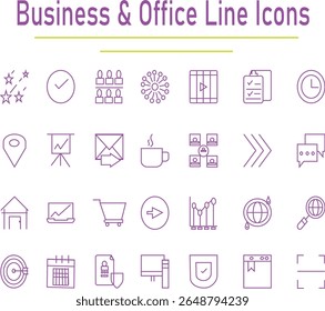 Modern business icons for branding, web, and corporate use.Vector icons for office, startup, and business strategy visuals.Business illustrations and symbols for apps and websites.