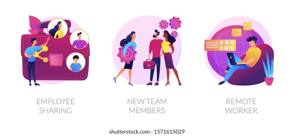 Modern Business Icons Set. Corporate Communication, Workers Recruitment, Distance Job, Employee Sharing, New Team Members, Remote Worker Metaphors. Vector Isolated Concept Metaphor Illustrations