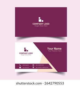 Modern business identity card with neat layout for company staff and team members in violet color combination