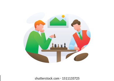 Modern Business Illustration Vector With Two Businessman Play Chess During Break Time At Office