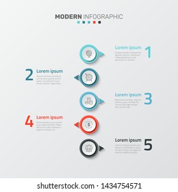 Modern business infographic. 5 step vector template. Abstract data visualization chart. Can be used for presentations, workflow layout, banners, diagrams and web design.