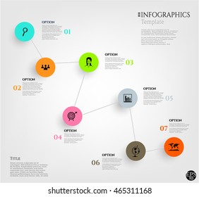 Modern, business infographic, background with time line, colorful labels, text and simple icons