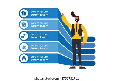 Modern business infographic of bars vector file with happy customer illustration and icons