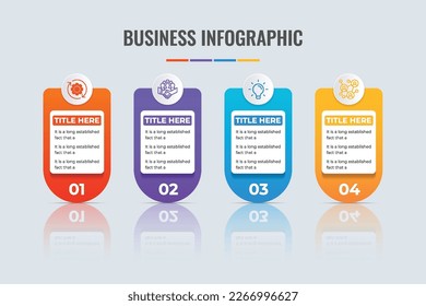 Modern business infographic and chart flow design with colorful shapes and shadow effects. Business step options and data classification table vector. Creative office diagram infographic design.