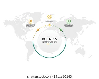 Diagrama circular infográfico de negócios moderno com 3 opções. Gráfico redondo que pode ser usado para análise comercial, visualização de dados e apresentação. Ilustração vetorial.