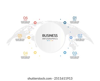 Modern business infographic circular diagram with 6 options. A round chart that can be used for business analytics, data visualization, and presentation. Vector illustration.