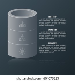 Modern Business Infographic Column. 3d Three Options Vector Illustration With Icons. For Workflow, Info, Statistics, Data