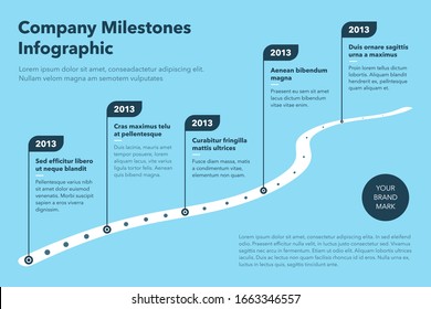 Modern business infographic for curved road map timeline template with pointers - blue version. Easy to use for your website or presentation.