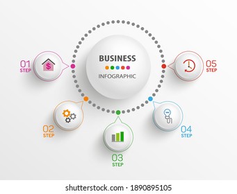 Modern business infographic design template  with 5 options, parts, steps or processes 