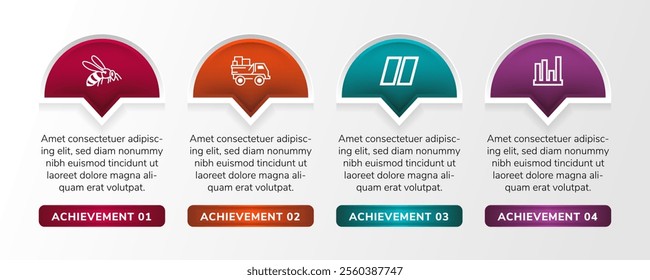 Modern business Infographic design template Vector with icons and 4 achievement or steps. Can be used for process diagram, presentations, workflow layout, banner, flow chart, info graph