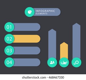 Modern Business infographic elements, step labels, 1 2 3 4, charts, report design, vector illustration