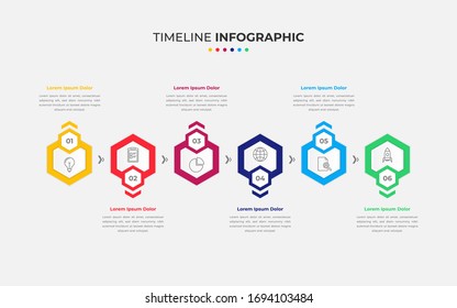 Infografía colorida del vector moderno. 6 Opción o paso. Infografía para el concepto de negocio. Se puede utilizar para gráficos de flujo, presentaciones, sitios web, banners, materiales impresos, etc.