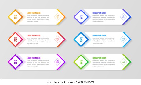 Diseño Infográfico Moderno 6 opción o paso. Elemento de infografía para el concepto de negocio. Se puede utilizar para gráficos de flujo, presentaciones, sitios web, banners, materiales impresos, etc.