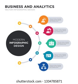 modern business infographic illustration design contains business analytics graphics, business card, plan, skills, businessman analysis simple vector icons. set of 5 isolated filled icons. editable