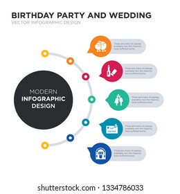 modern business infographic illustration design contains jukebox, just married, kiss, lipstick, love birds simple vector icons. set of 5 isolated filled icons. editable sign and symbols
