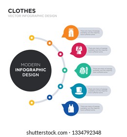 modern business infographic illustration design contains tanktop, top hat, tracksuit, trench coat, trouser simple vector icons. set of 5 isolated filled icons. editable sign and symbols