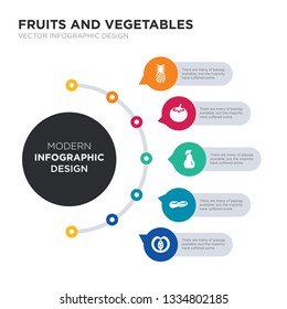 modern business infographic illustration design contains peach, peanut, pear, persimmon, pineapple simple vector icons. set of 5 isolated filled icons. editable sign and symbols