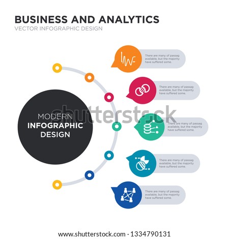 modern business infographic illustration design contains users interconnected, value chart, variety, venn diagram, wave chart simple vector icons. set of 5 isolated filled icons. editable sign and