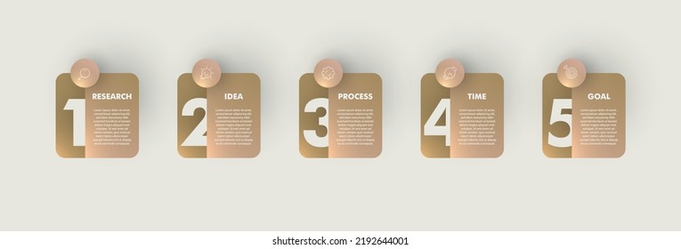 Modern business infographic with square template design and color gradient with icons and 5 options or steps.	