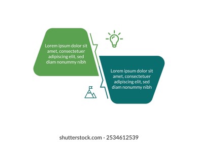 Plantilla moderna de infografía de negocios: cronograma de procesos de 2 pasos con Elementos de Vector limpio para visualizar la estrategia y el flujo del viaje.