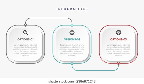 Modern business infographic template with 3 options or steps icons.