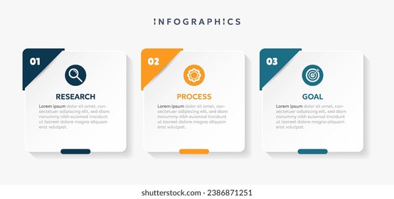 Modern business infographic template with 3 options or steps icons.