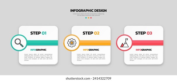 Modern business infographic template with 3 options or steps icons.