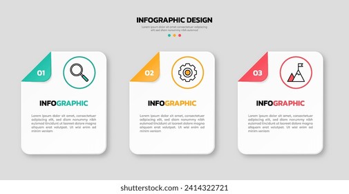 Modern business infographic template with 3 options or steps icons.