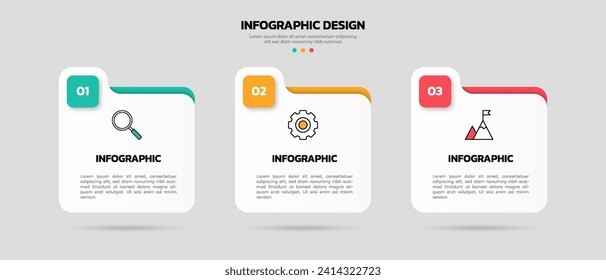 Plantilla de infografía de negocios moderna con 3 opciones o iconos de pasos.