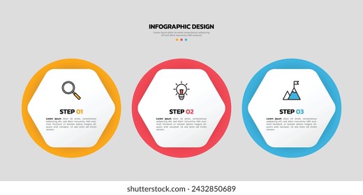 Modern business infographic template with 3 options or steps icons.