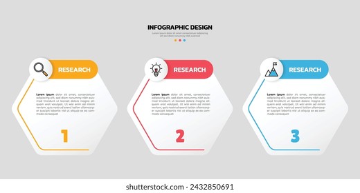 Modern business infographic template with 3 options or steps icons.