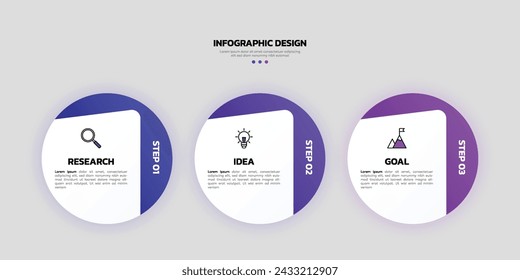 Modern business infographic template with 3 options or steps icons.