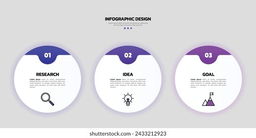 Modern business infographic template with 3 options or steps icons.