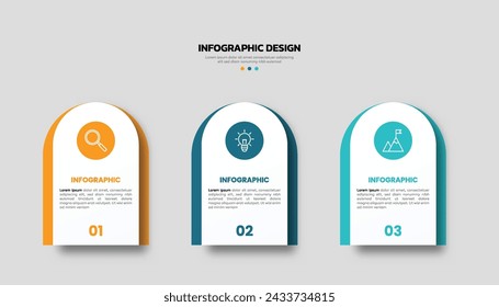 Modern business infographic template with 3 options or steps icons.