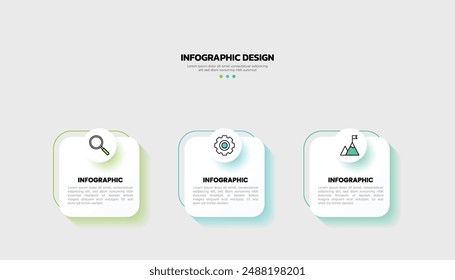 Plantilla de infografía de negocios moderna con 3 opciones o iconos de pasos.