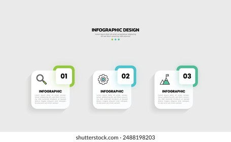 Modern business infographic template with 3 options or steps icons.